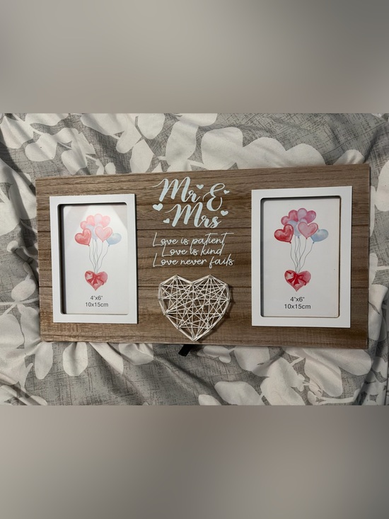 Other - Mr. & Mrs. Rustic Wood Double Photo Frame in Brown and White